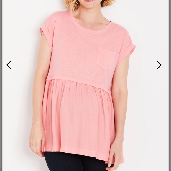 Motherhood Maternity Tops - CUFFED SLEEVE BABYDOLL MATERNITY TOP pink medium